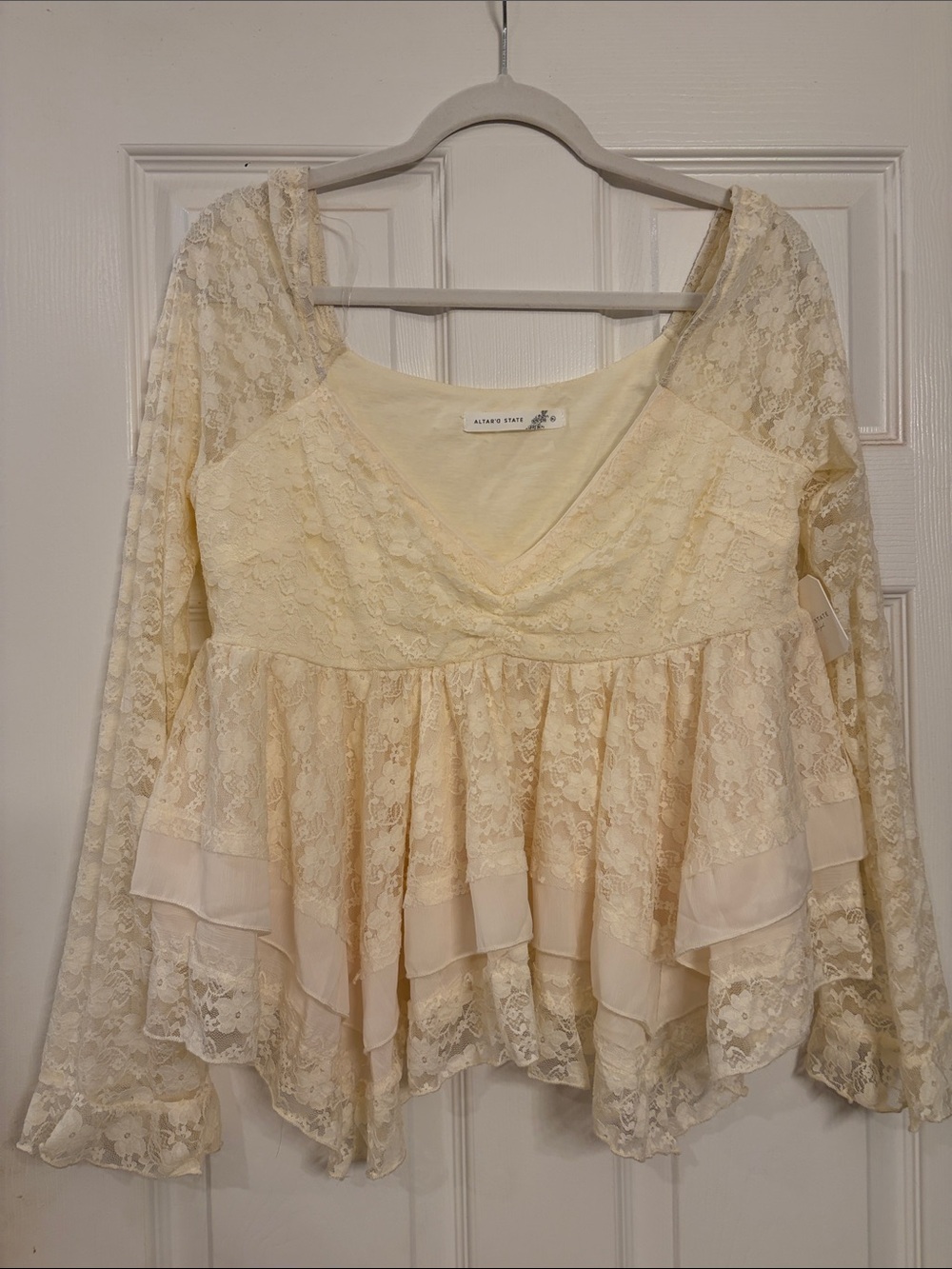 Altar’d State Cream Lace Peplum Ruffle Top